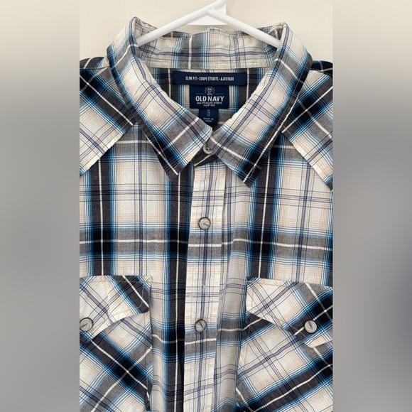 Old Navy Men's Size XL Button Down Long Sleeve Blue White Western Pearl Snaps - Picture 6 of 12